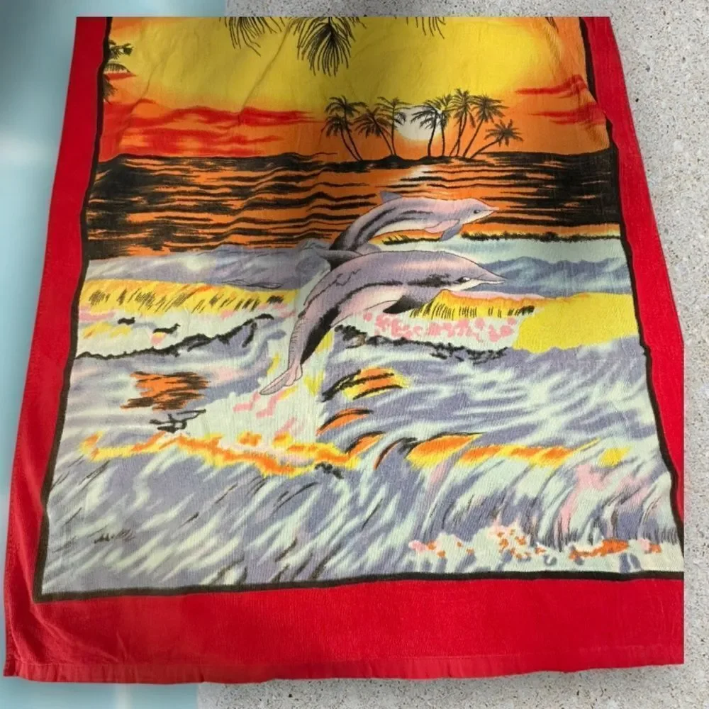 Vibrant Dolphin and Tropical Sunset Beach Towel